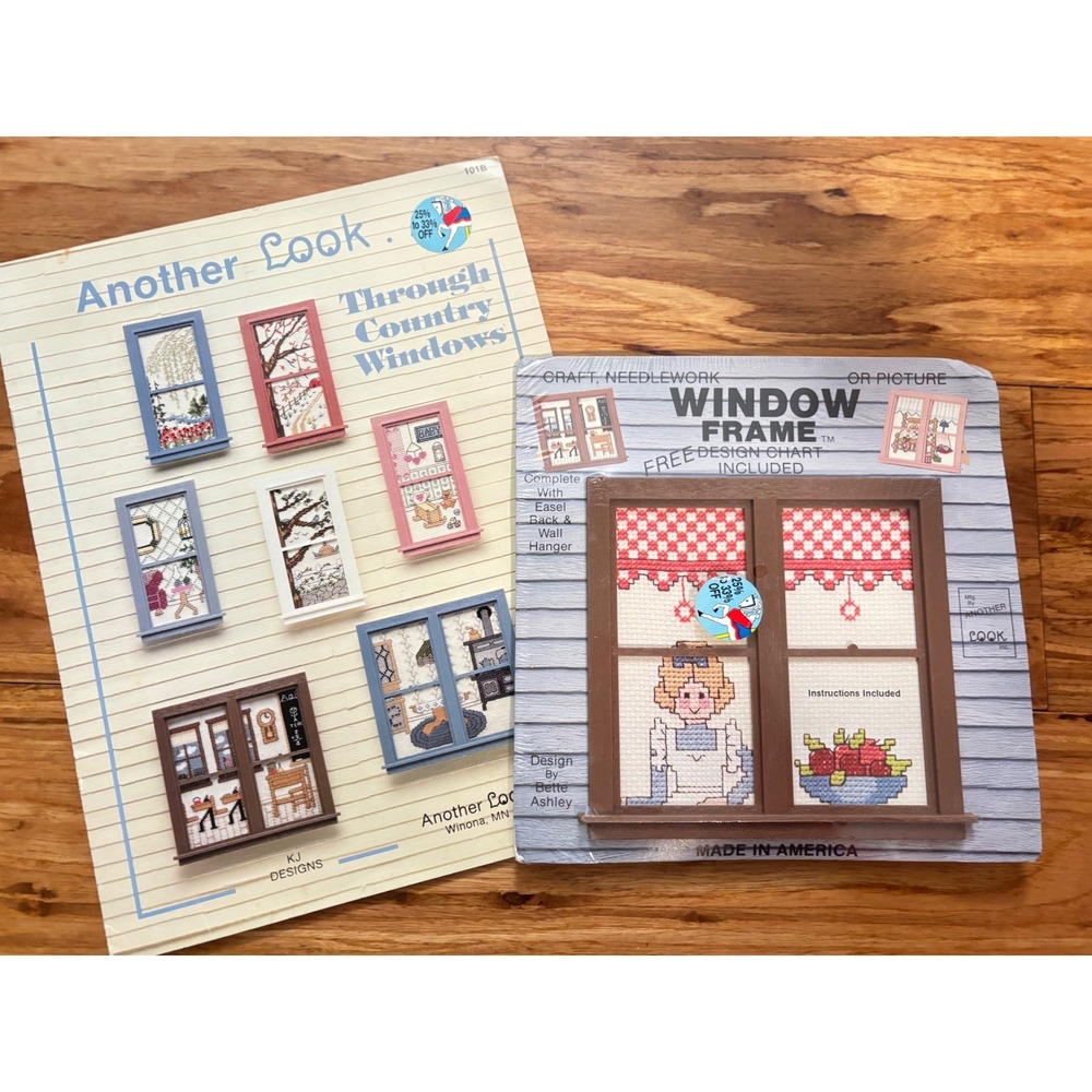 Another Look Through Country Windows Cross Stitch Pattern Book and Window Frame